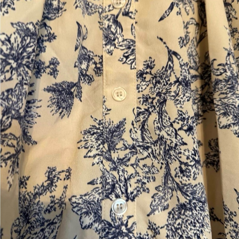 Entro Blue/Ivory Floral Toile Midi Dress, Size Medium - Picture 2 of 8